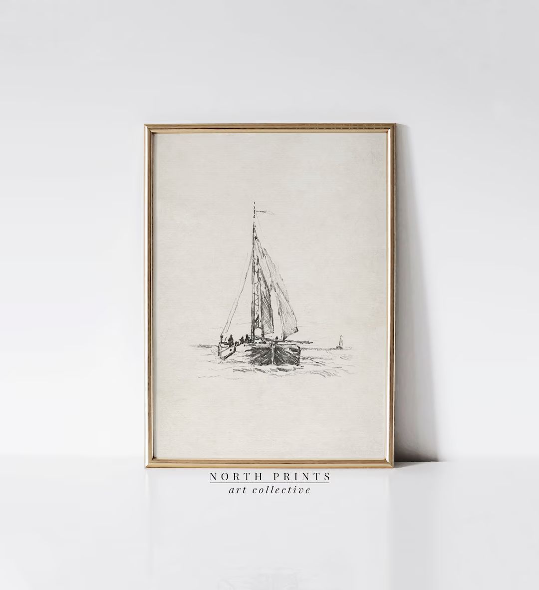 Simple Nautical Sketch Art Lake House Print Sailboat Nursery Drawing Neutral Tones PRINTABLE Digi... | Etsy (US)