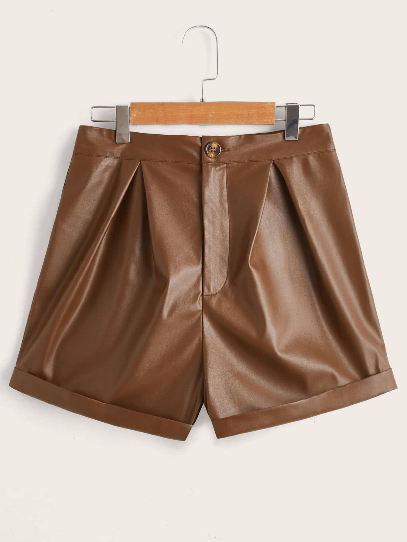 Plicated Roll Hem PU Leather Shorts | SHEIN