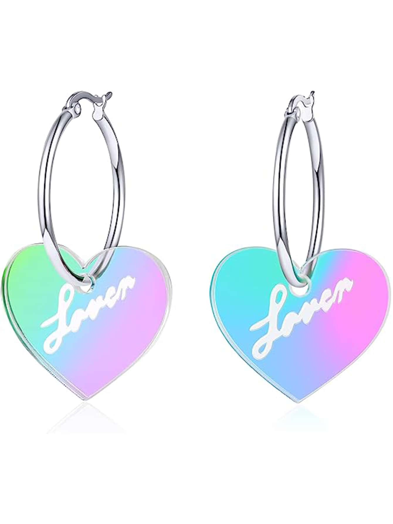1pair Fashionable Glittering Lover Heart-shaped Acrylic Dangle Earrings For Women | SHEIN