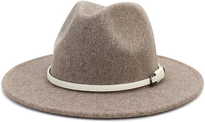 Lisianthus Women Belt Buckle Wool Wide Brim Fedora Hat | Amazon (US)