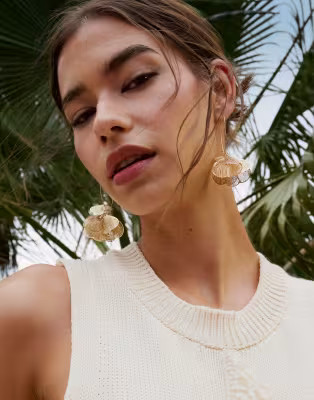 ASOS DESIGN drop earrings in wire petal design in gold tone | ASOS | ASOS (Global)