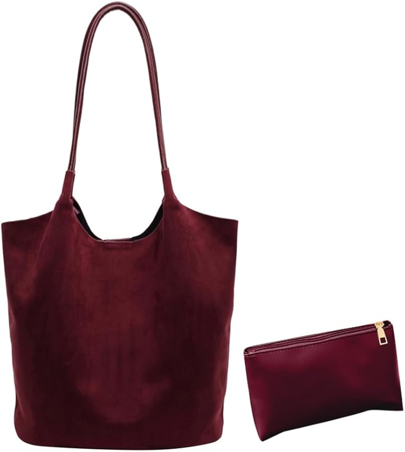 Leather Hobo Bags for Women Suede Purse Slouchy Tote Bag Brown Leather Purse Suede Hobo Shoulder ... | Amazon (US)