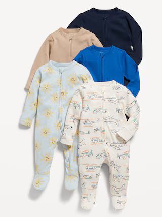 Unisex 2-Way-Zip Sleep & Play Footed One-Piece 5-Pack for Baby | Old Navy (US)