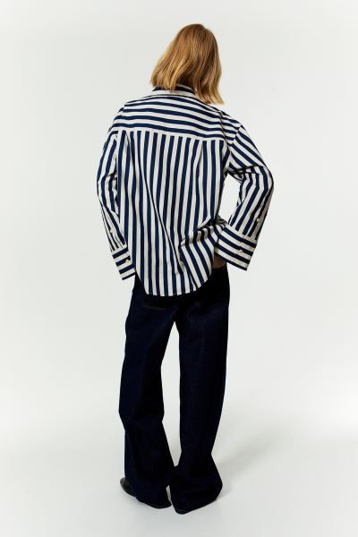 Striped Cotton Shirt - Dark blue/striped - Ladies | H&M US | H&M (US + CA)
