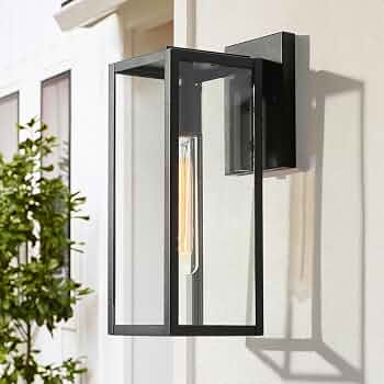 Black Outdoor Wall Lights, Modern Farmhouse Rectangular Outdoor Light Fixtures Wall Mount with Cl... | Amazon (US)