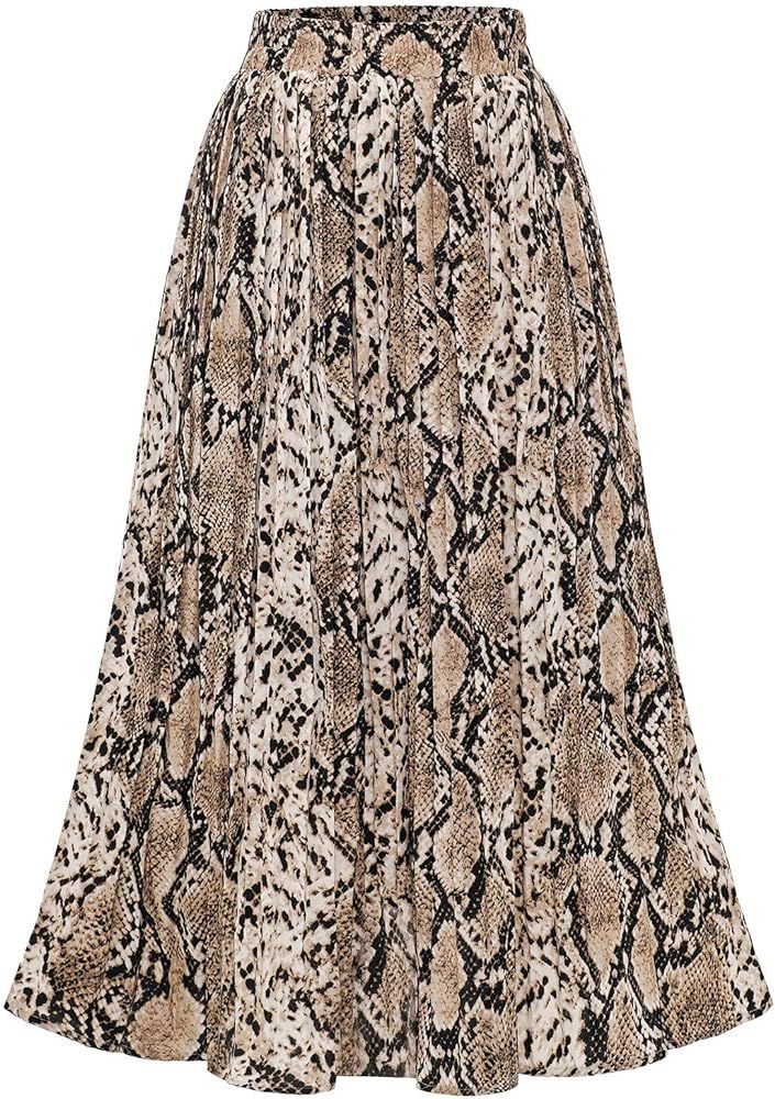 Dressystar Women's A Line Leopard Print Pleated Skirts Elastic High Waisted Midi Long Shirring Skirt | Amazon (US)