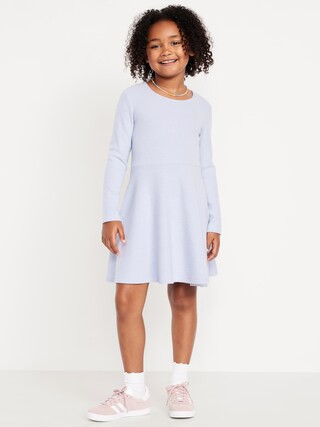 Cozy Long-Sleeve Ribbed Fit and Flare Dress for Girls | Old Navy (US)
