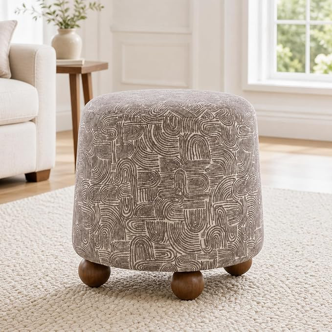 Hyfirm Round Ottoman for Living Room Boho Foot Stool with Rubberwood Legs | Modern Abstract Geome... | Amazon (US)