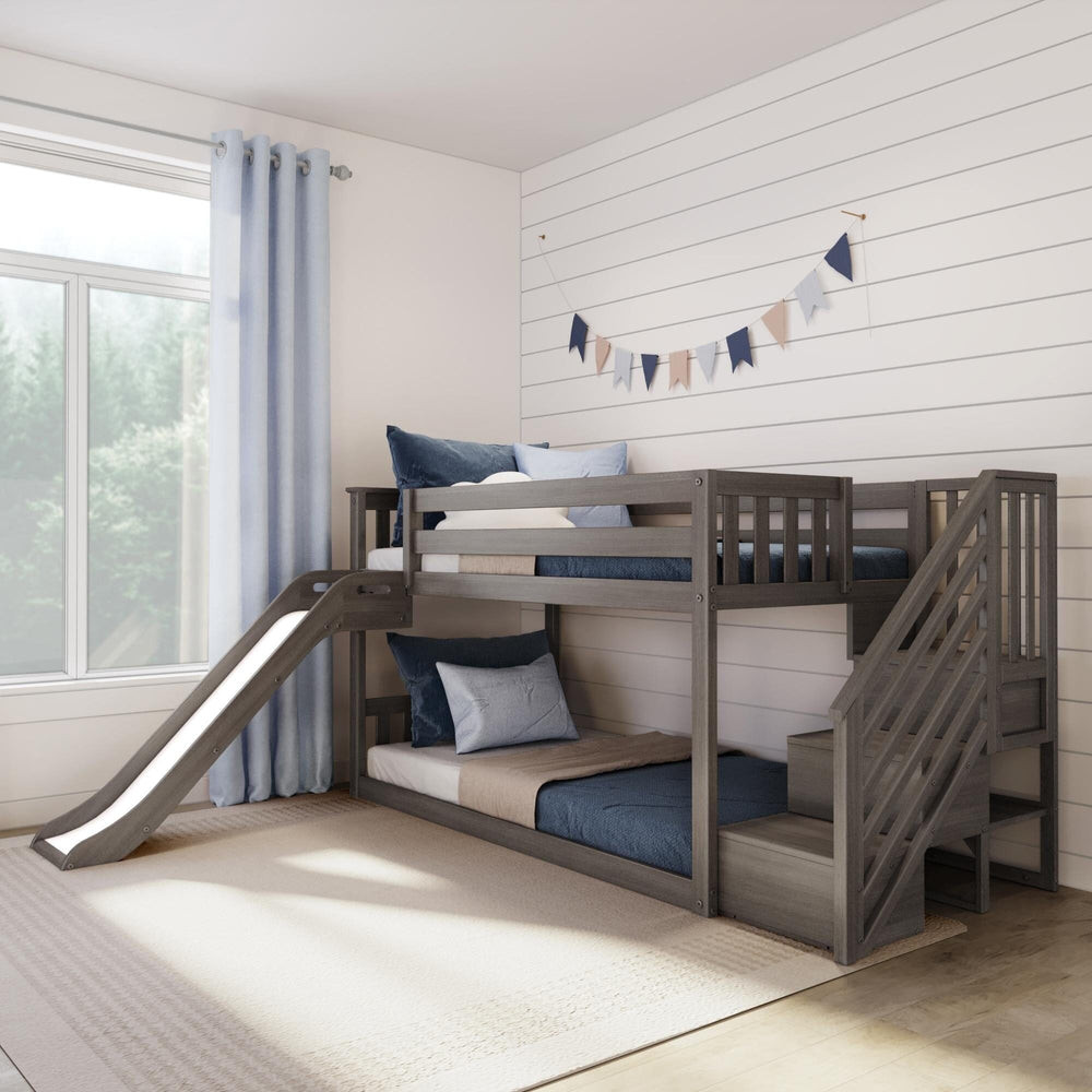 Twin Over Twin Low Bunk Bed With Easy Slide & Stairs | max & lily