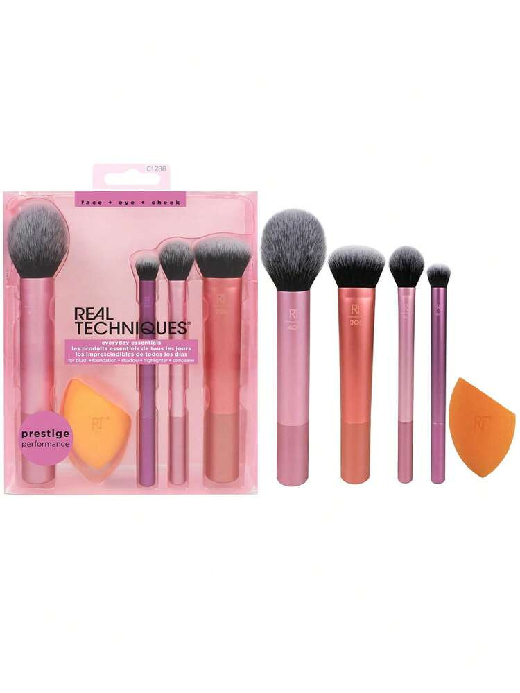 Real Techniques 5 Pieces Everyday Essentials Makeup Brush Set, Includes 4 Brushes & Makeup Sponge, For Foundation, Blush, Bronzer, Contour, Eyeshadow, & Powder, Travel Gift Set,Brush Set,Makeup Brush Kit,Make Up Brush Set,Make Up Set Complete,Makeup Brush Set,Complete Makeup Kit,Brush Kit,Brushes Makeup Set,Makeup Gift Set,Set | SHEIN