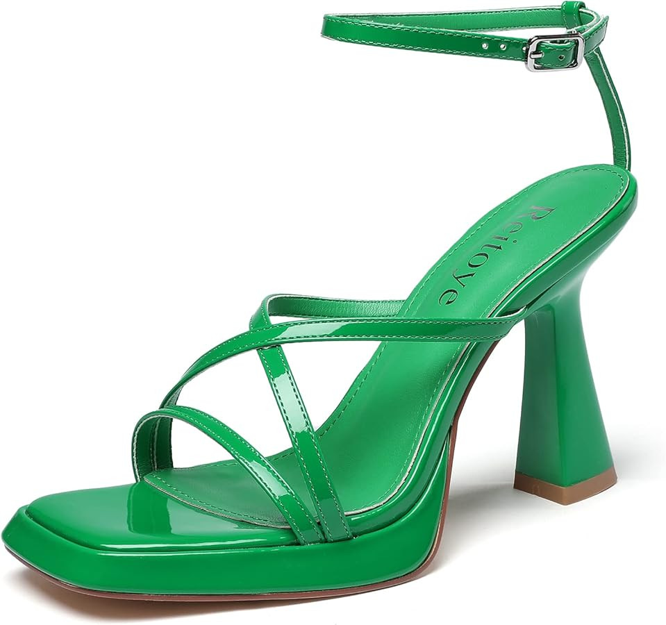 Reitoye Platform High Chunky Heels Square Toe Heeled Sandals Ankle Strap Block Heels | Amazon (US)
