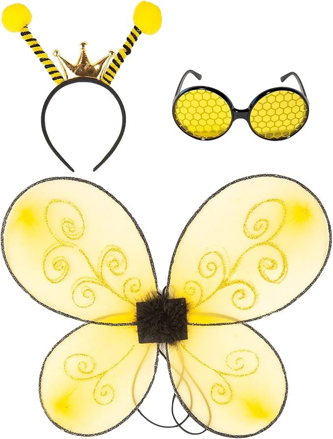 Amazon.com: FUNCREDIBLE Bumble Bee Costume Accessories | Bee Wings and Bee Antenna Headband with ... | Amazon (US)