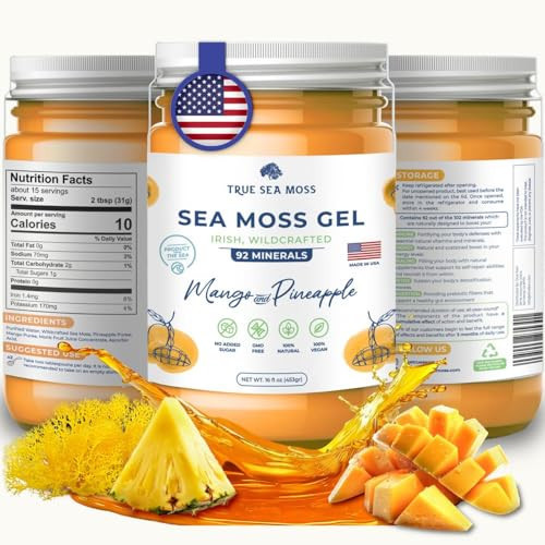TrueSeaMoss Wildcrafted Irish Sea Moss Gel - Seamoss, Gut Health & Antioxidant Supports - Made in USA (MANGO/PINEAPPLE, Pack of 1) | Amazon (US)