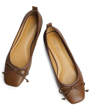 Modatope Ballet Flats with Bow Ballerina Closed Square Toe Slip on Bowknot Flats Shoes for Women ... | Amazon (US)