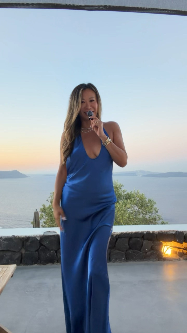 OOTN in Santorini! Satin dress, wedding guest dress

#LTKTravel #LTKOver40