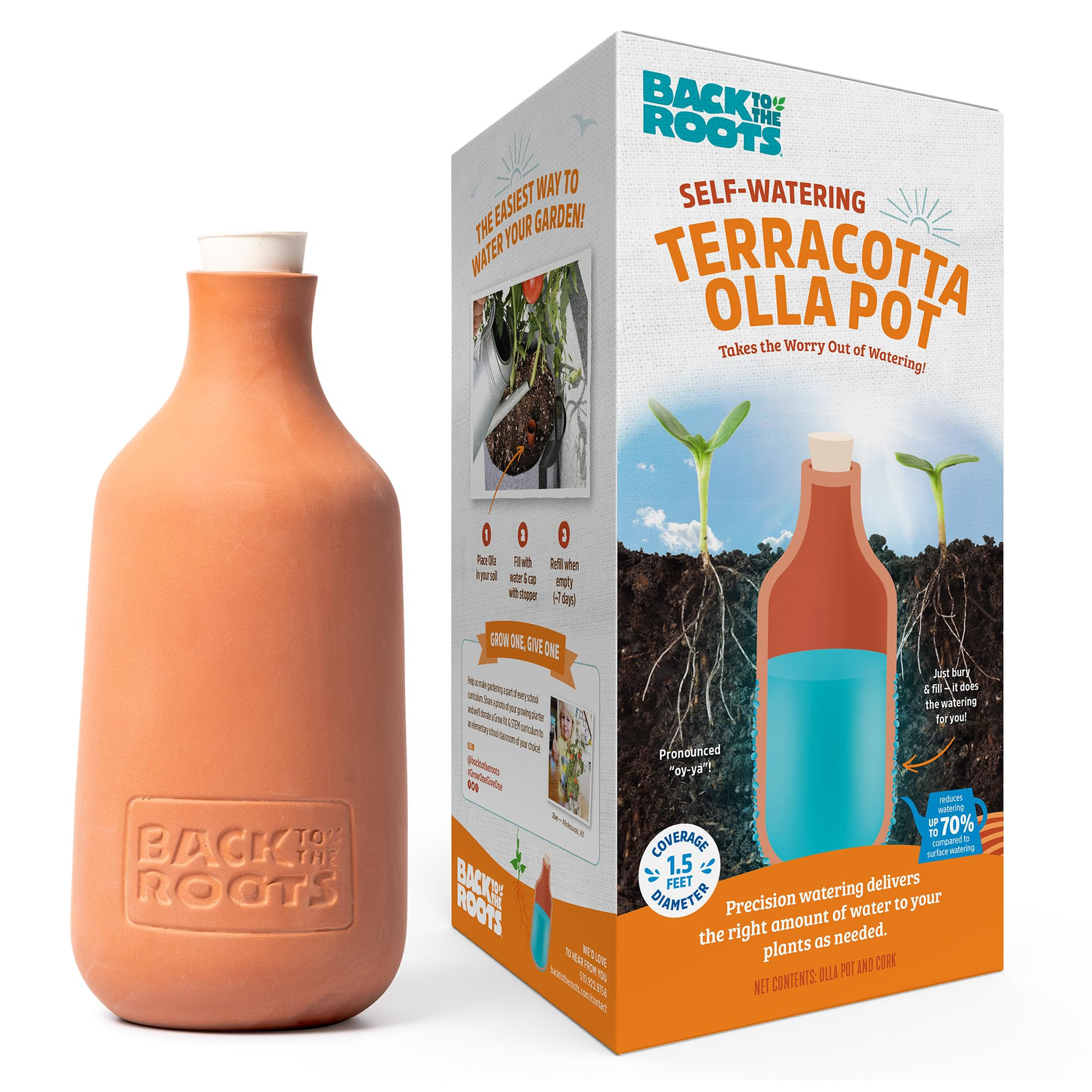 Amazon.com: Back to the Roots Self-Watering Terracotta Olla Pot, 700mL Provides 1 Week of Precision Watering | Amazon (US)