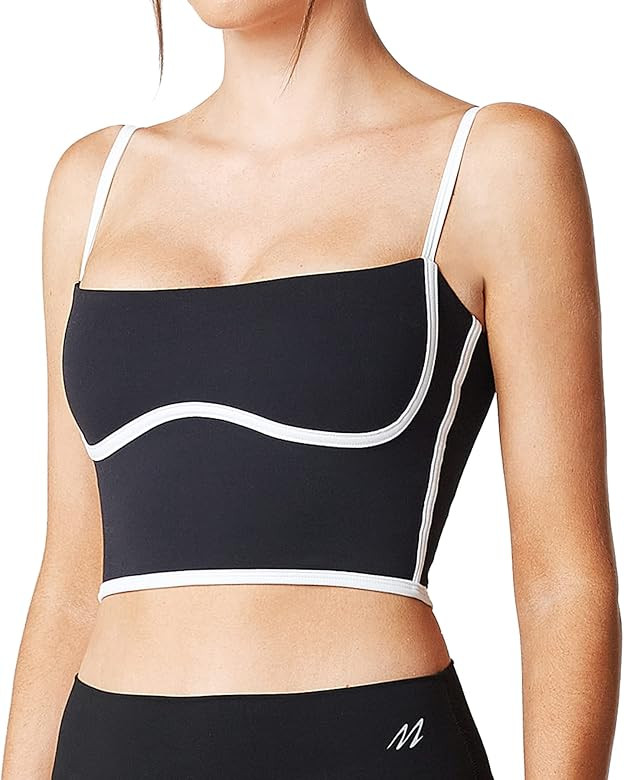 Move With You Sleeveless Spaghetti Strap Padded Sports Bra Tank Tops Square Neck Double Layer Workou | Amazon (US)