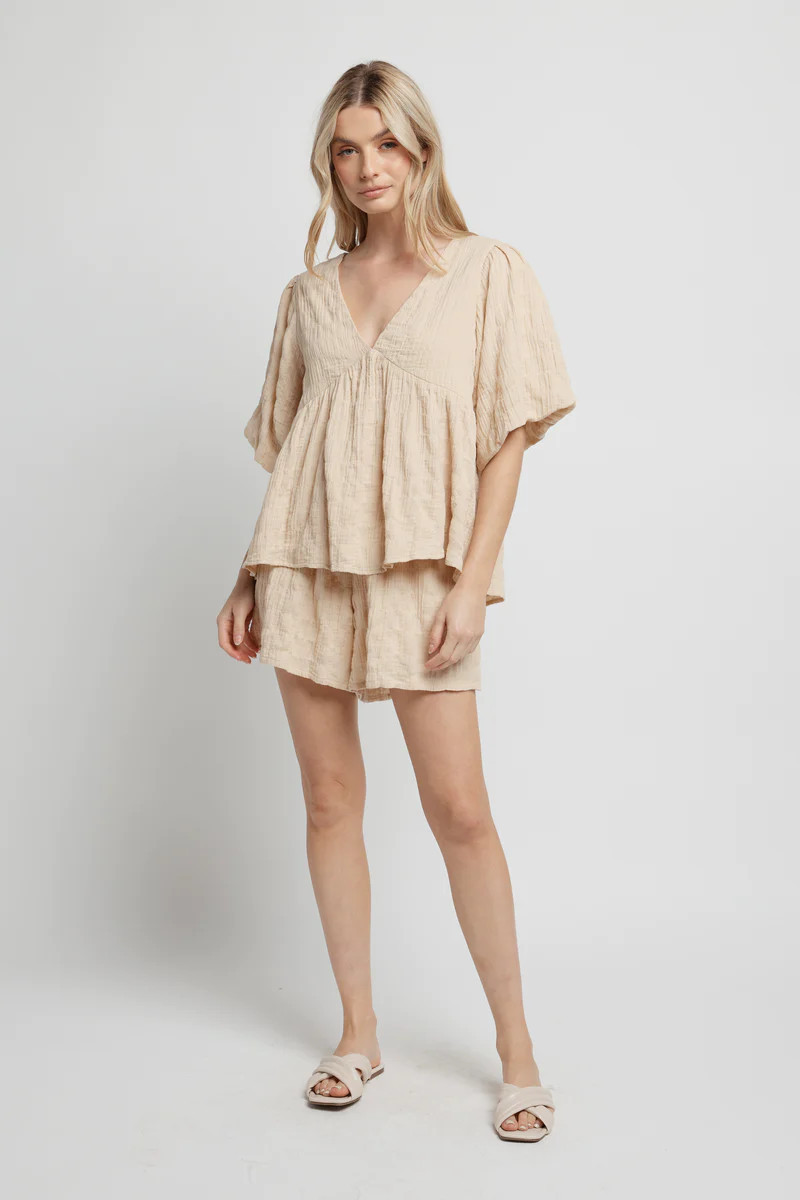 Santorini Babydoll Top - Beige | Apero Label