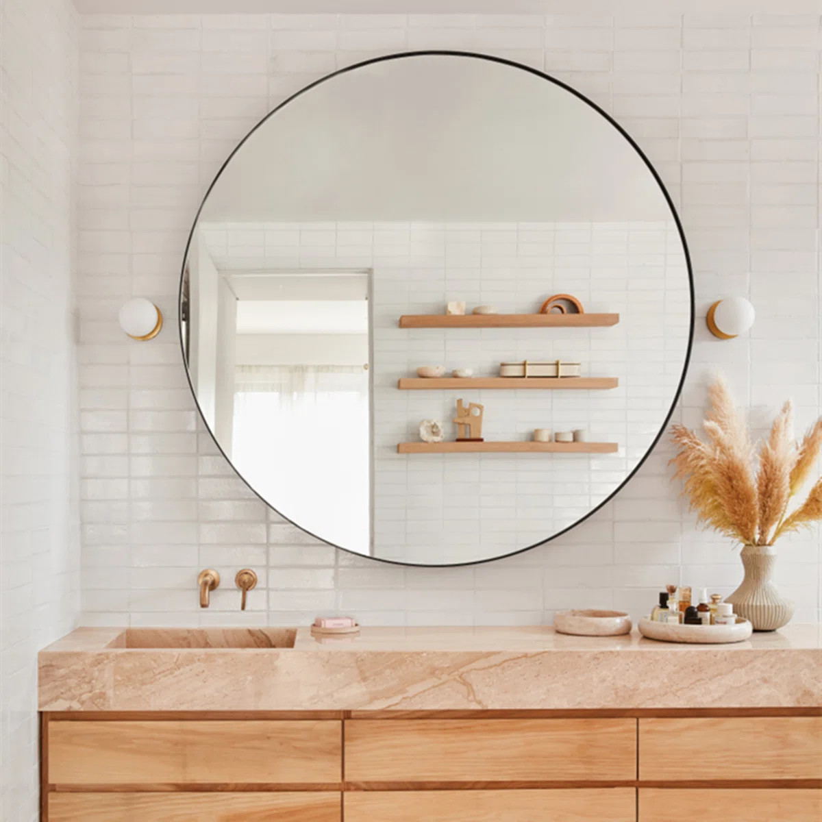 Circular Round Stainless Steel Framed Wall Mounted Bathroom Vanity Mirror | Wayfair North America