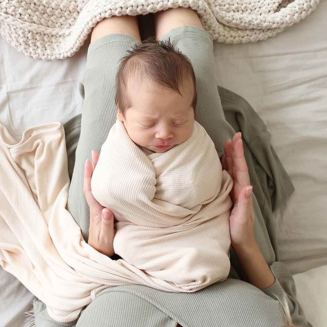 Oatmeal Bamboo Waffle Oversized Swaddle Blanket | Caden Lane