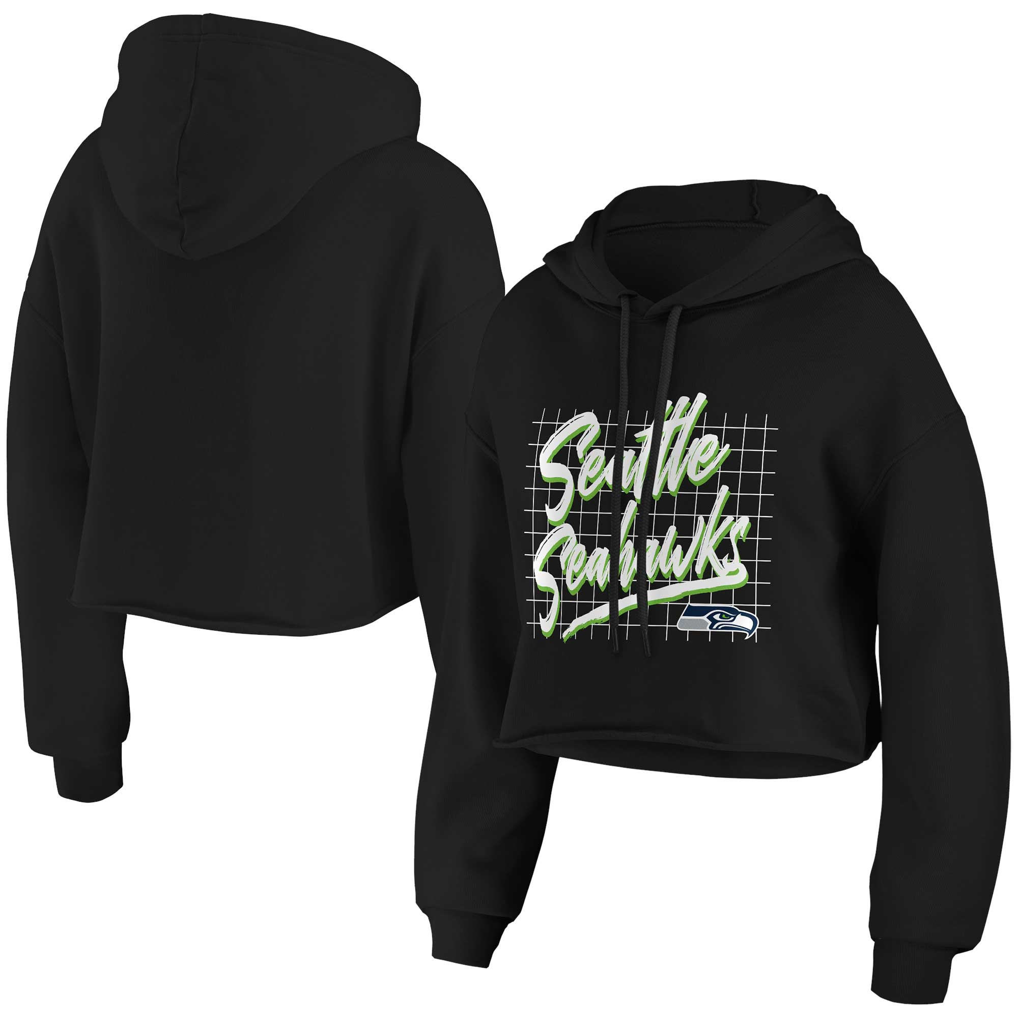 Seattle Seahawks WEAR by Erin Andrews Women's Domestic Cropped Pullover Hoodie - Black | Fanatics
