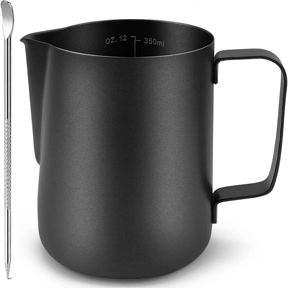 CAMKYDE Stainless Steel Milk Frothing Pitcher 12 oz, Espresso Steaming Pitcher with Decorating Pe... | Amazon (US)