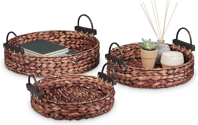 Handcrafted Hyacinth Storage Baskets and Serving Trays by RGI Home, Set of 3 (Round - Havana Brow... | Amazon (US)