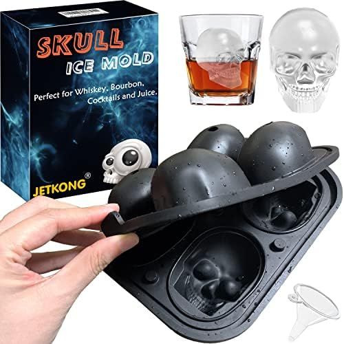 Amazon.com: JETKONG Large Skull Ice Mold 4 Cavity Silicone Skull Ice Maker Skull Ice Cube Tray fo... | Amazon (US)