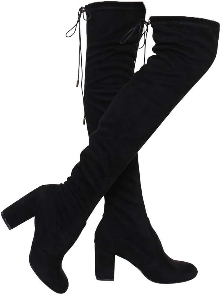 ShoBeautiful Women's Thigh High Boots Stretchy Over The Knee Chunky Block Heel Boots | Amazon (US)