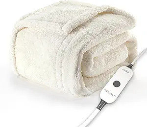 Sunbeam Royal Sherpa Foot Pocket Heated Throw Electric Blanket, 50" x 60", 4 Heat Settings, 4-Hou... | Amazon (US)