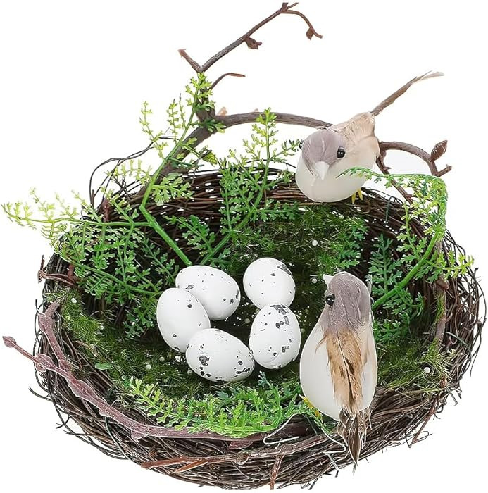 Bird Nest Easter Decor 1 Set Spring Artificial Birds with Rattan Eggs DIY Crafts Ornament for Gar... | Amazon (US)