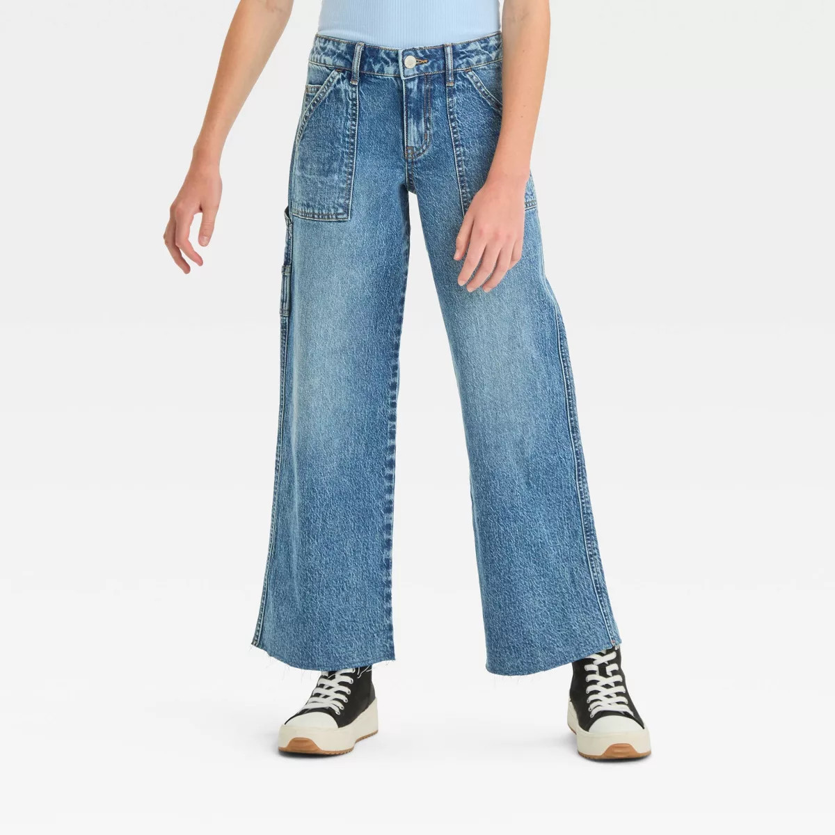 Girls' Mid-Rise Wide Leg Carpenter Jeans - art class™ Medium Blue 10 | Target