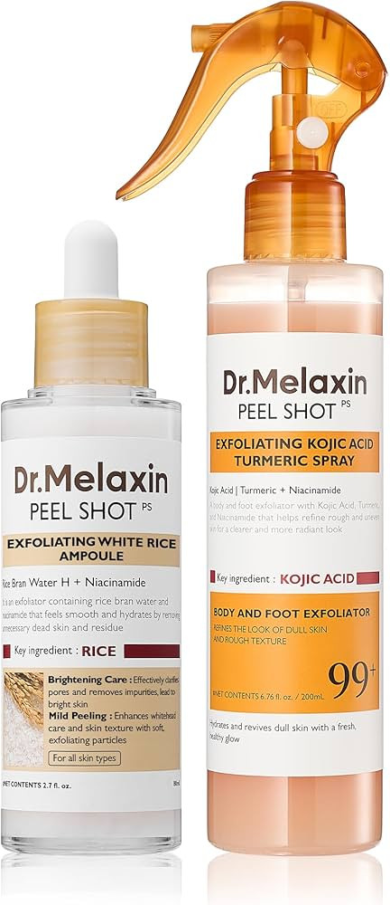 Dr.Melaxin Body & Face Peel Shot Duo Glow Rice Peeling Ampoule Kojic Acid & Turmeric spray | Amazon (US)