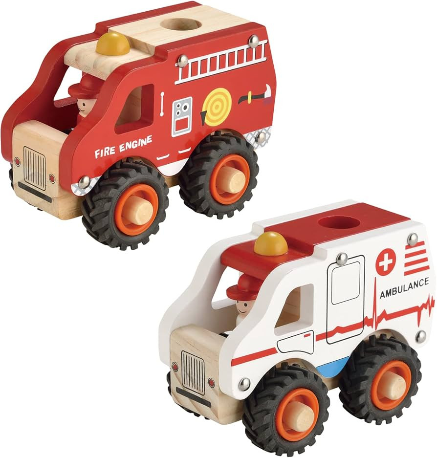 Wooden Push Car Toys for Infants 18 Months, 2 Pcs Baby Vehicle Toys Hand Push Car Toys for 2 Year... | Amazon (US)