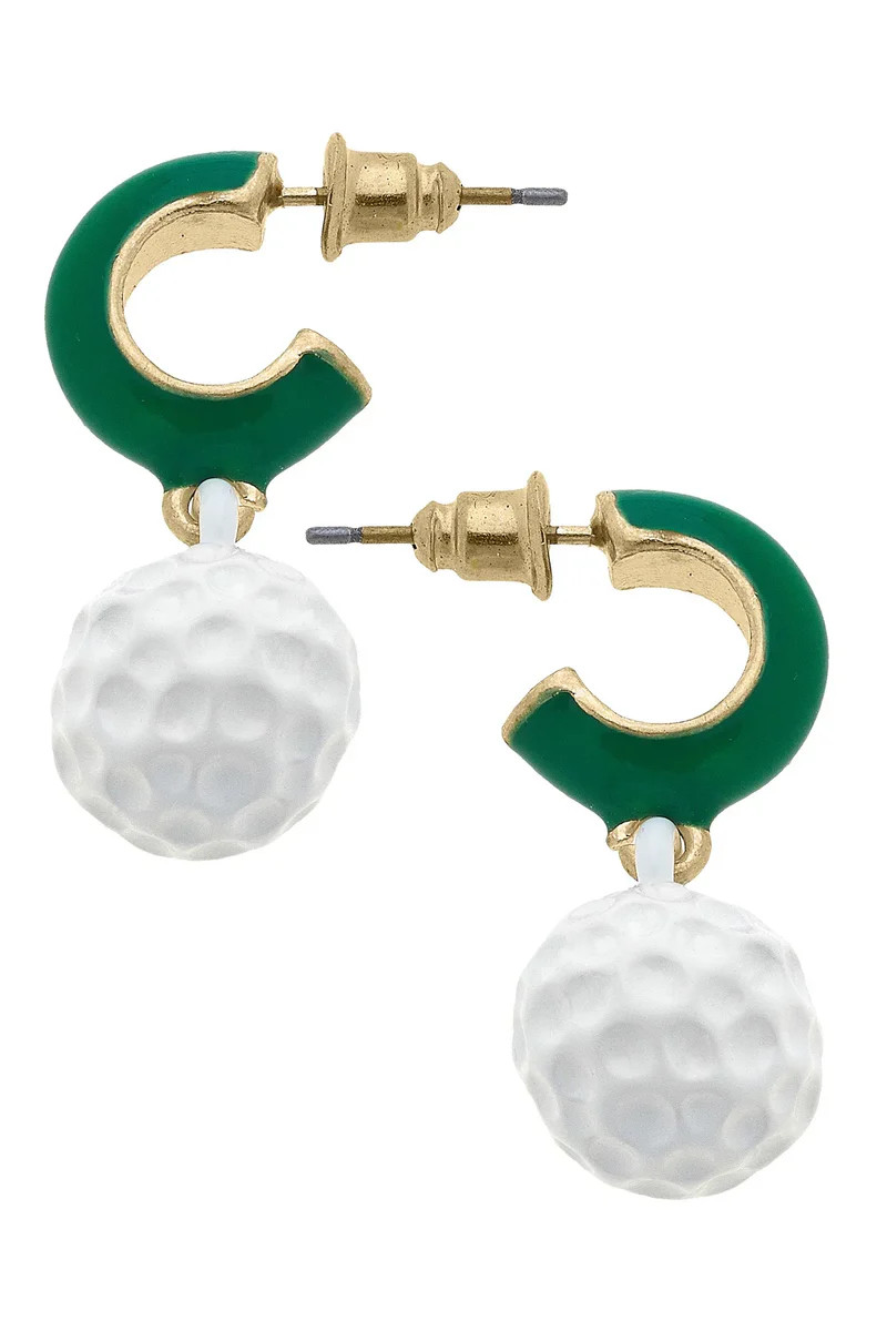 Blair Golf Ball Huggie Hoop Earrings in Green | CANVAS