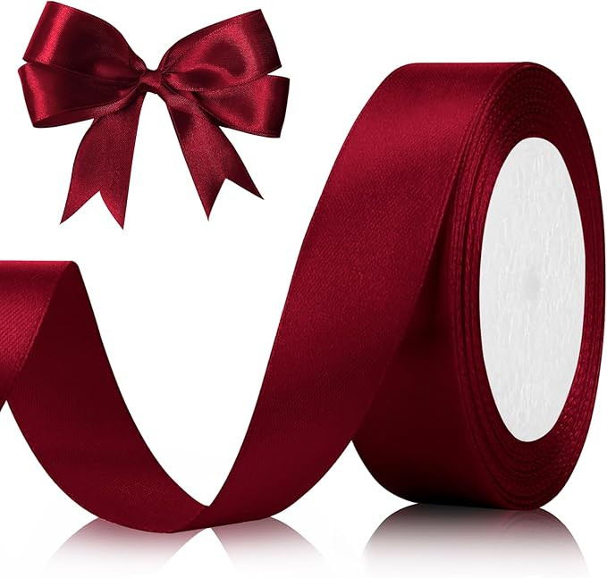 Red Ribbon for Gift Wrapping 1 Inch 25 Yds Satin Ribbon for Hair Wine Ribbon Ribbon Burgundy Ribb... | Amazon (US)