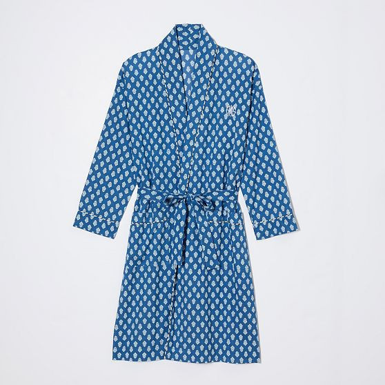 Block Print Robe, Large-X-Large, Navy Flower | Mark and Graham