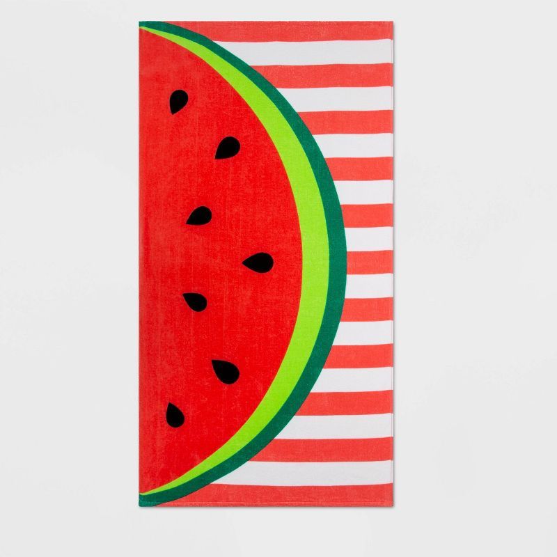 Watermelon Striped Printed Beach Towel Pink - Sun Squad™ | Target