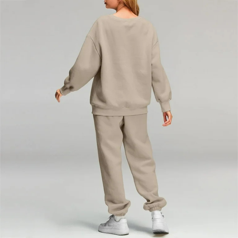 Jgppe Womens 2 Piece Outfits Sweatsuit Solid Color Oversized Sweatshirt Baggy Jogger Pants Winter... | Walmart (US)