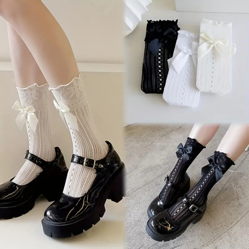 Bow Fishnet Socks, Sweet & Cute Lettuce Trim Socks, Women's Stockings & Hosiery | Temu Affiliate Program