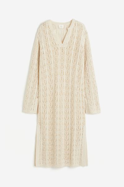Pointelle-knit dress - Cream - Ladies | H&M GB | H&M (UK, MY, IN, SG, PH, TW, HK)