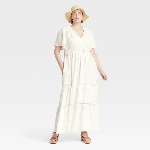 Women's Flutter Short Sleeve Dobby A-Line Dress - Knox Rose™ White | Target