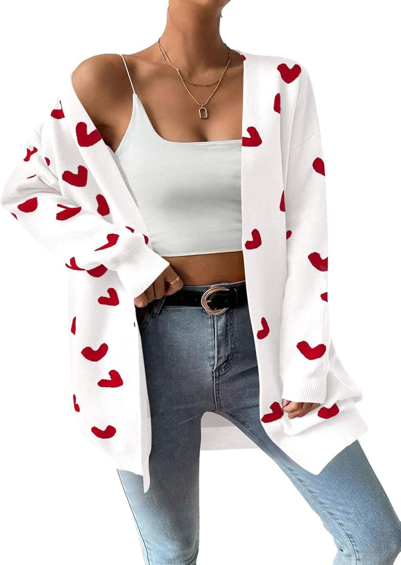 Womens Cute Heart Cardigans Oversized Long Sleeve Open Front Knit Sweaters | Amazon (US)