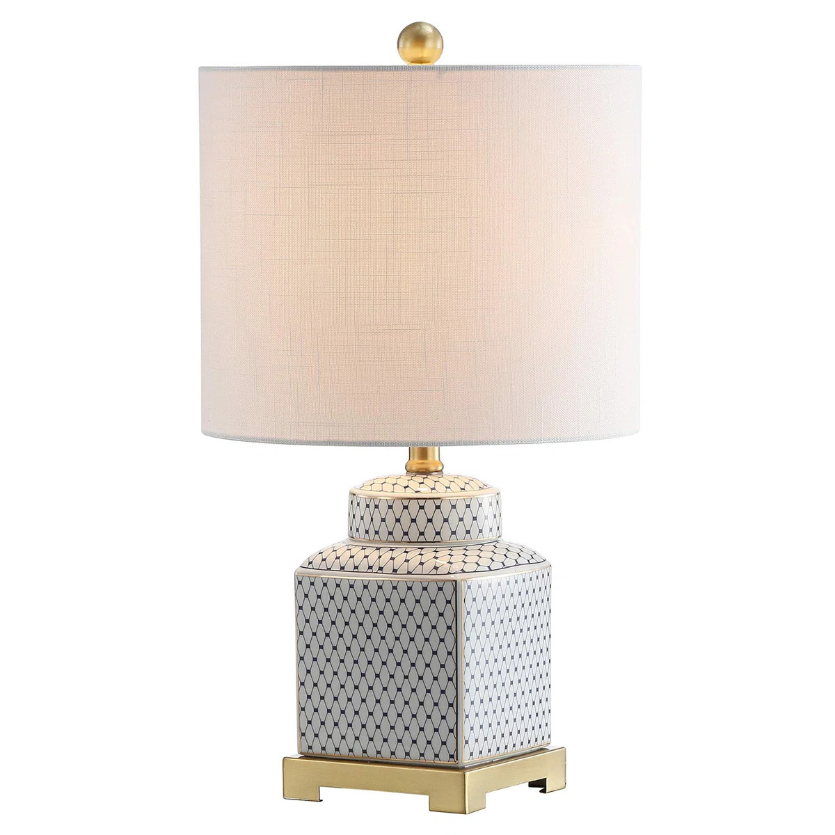 A square ginger jar gets a modern update with a chic fishnet glaze pattern and brass riser. Toppe... | Wayfair North America
