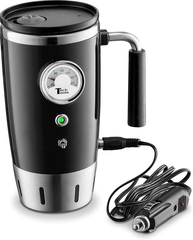 Amazon.com: Tech Tools Heated Travel Mug Retro Style - Stainless Steel 12 Volts (Black) : Home & ... | Amazon (US)