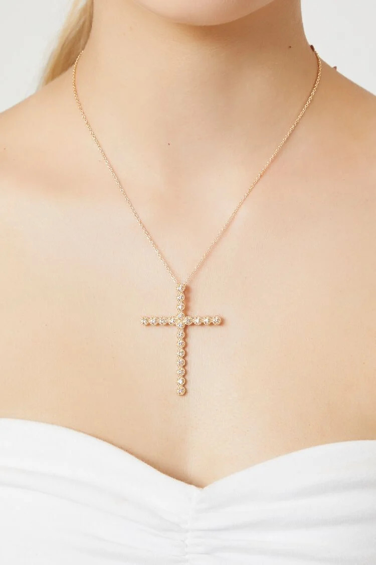 Rhinestone Cross Pendant Necklace | Forever 21 (US)