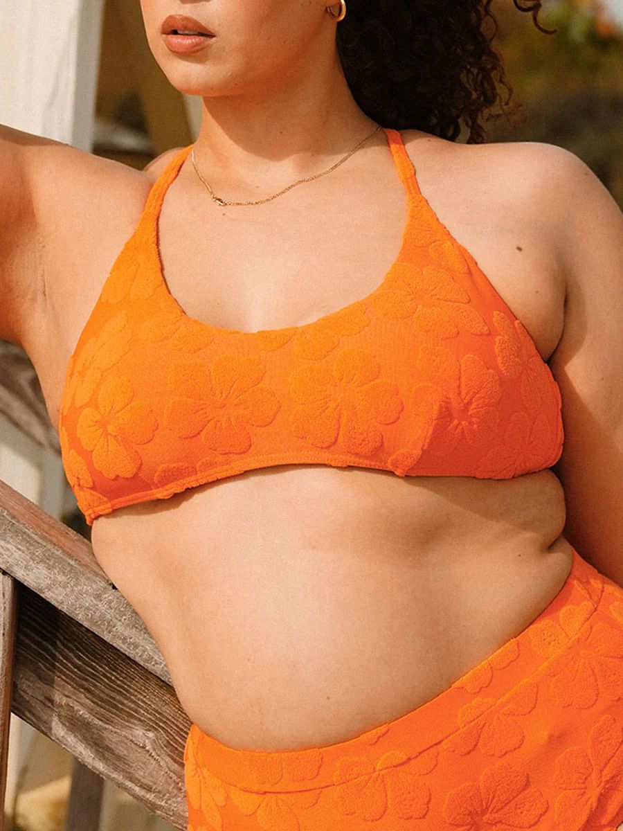 Floral Jacquard Plus Size Bikini Top & Reviews - Orange - Sustainable Plus Size Bikinis | BERLOOK | BERLOOK