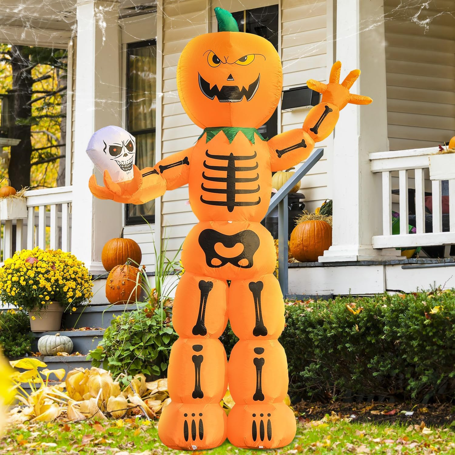 DomKom Halloween Inflatable Blow Up Decorations, 8FT Giant Skeleton Stacked Pumpkin Man Holding S... | Amazon (CA)