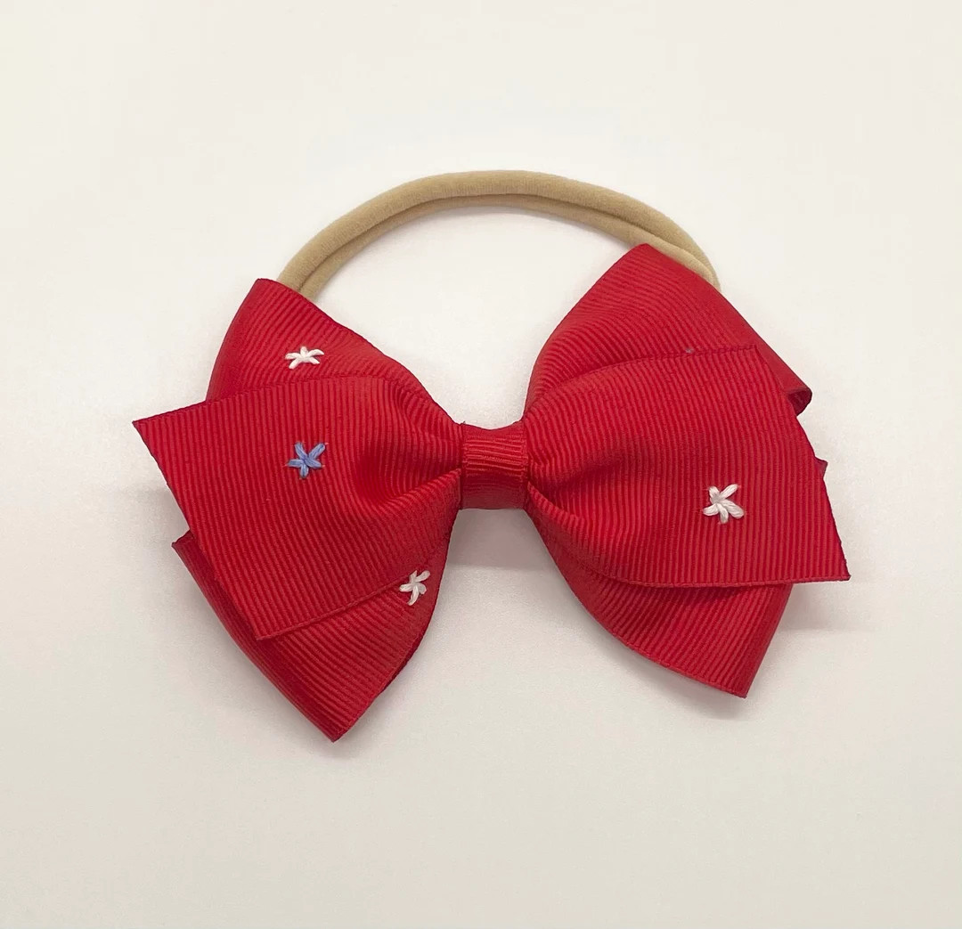 Stars All Over "Lottie" Hand-Embroidered Bow | Etsy (US)