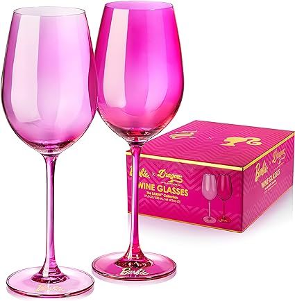Barbie x Dragon Glassware Wine Glasses, Pink and Magenta Crystal Glass, Large Barware for Red and... | Amazon (US)